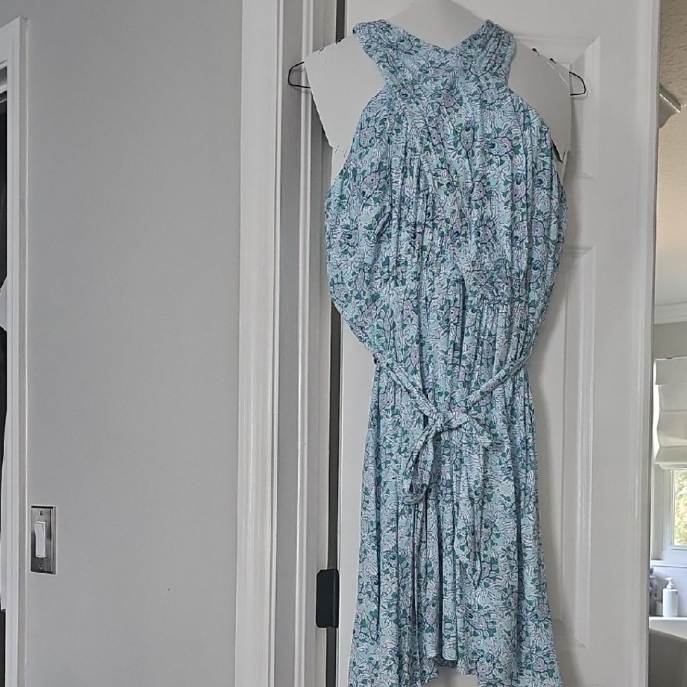 LOFT Asymmetrical Dress in Blue Floral - Picture 2 of 6